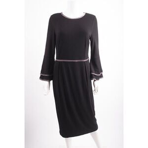Boden Womans Cora Jersey Dress UK 14 US 10 Black Gray velvet Trim Bell Cuffs NWT